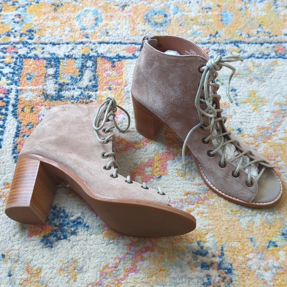 Jeffrey Campbell Cors Suede Leather Lace Up Peep Toe Ankle Booties Light Grey 9 - Picture 2 of 16